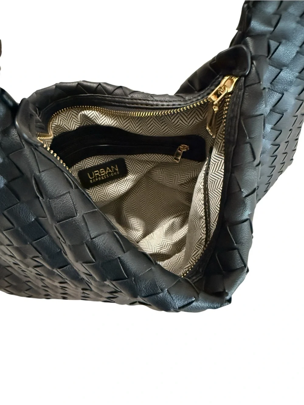 Woven Knot-Handle Shoulder Bag -‎ Black